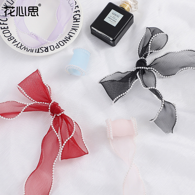 Bouquet Ribbon Discount Wholesale 4cm Pearl Fishtail Yarn Ribbon Flowers Bouquet Packaging DIY Material Ribbon