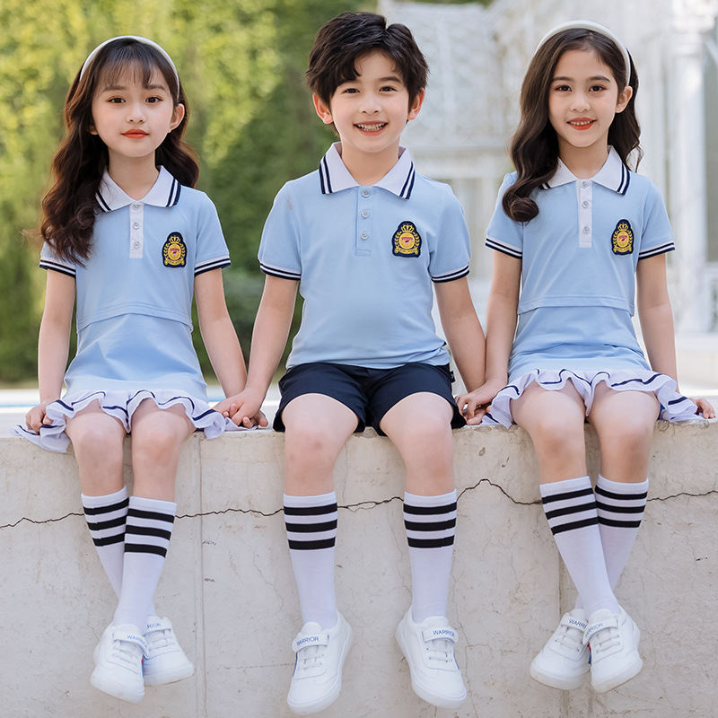 幼儿园园服夏装新款学院风棉短袖衬衫定制儿童小学生校服套装定制