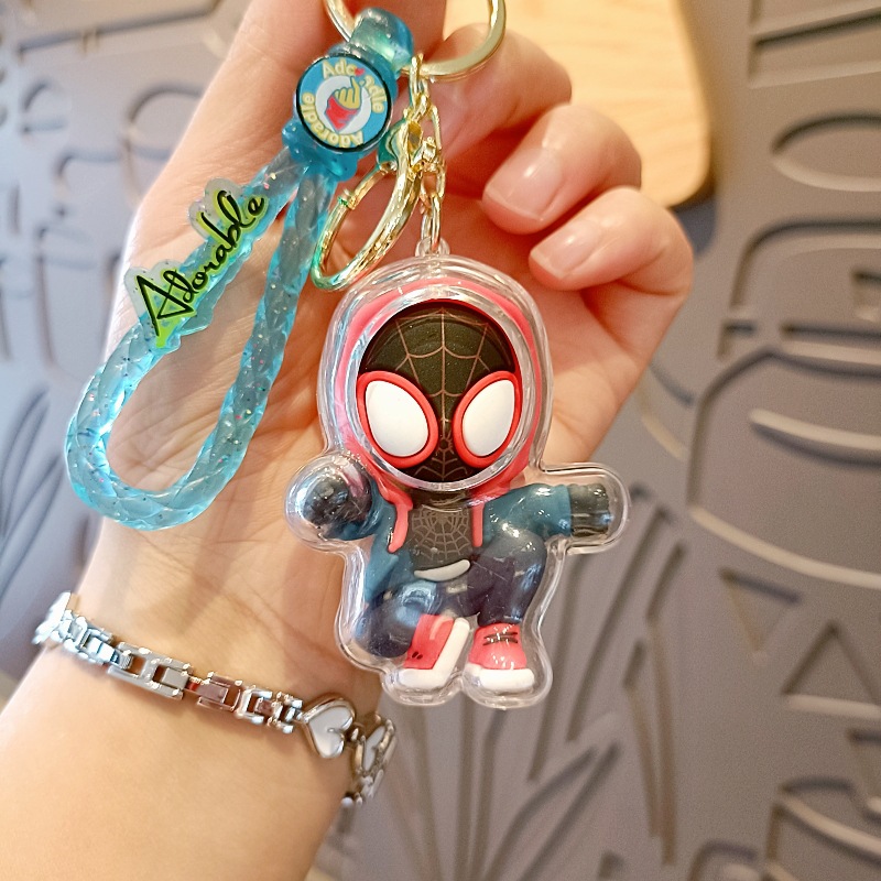 Acrylic Crossdressing Spider-Man Cartoon Keychain Trendy Cool Boy Student Schoolbag Pendant Car Key Chain Small Gift