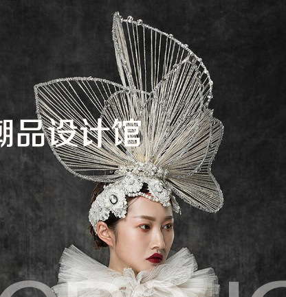 模特走秀头饰白色羽毛夸张t台大创意新娘摄影写真酒吧表演发
