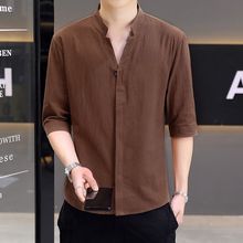 半袖衬衫男士春夏季韩版潮流帅气棉衬衣七分袖中袖型男寸衫