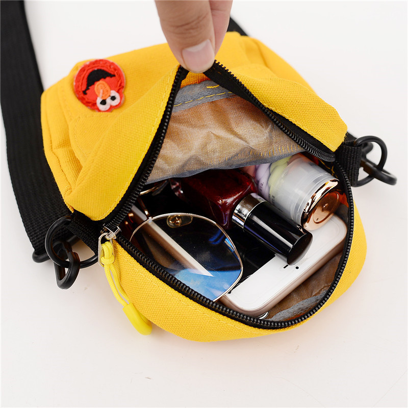 Versatile Backpack Shoulder Messenger Bag Canvas Mobile Coin Purse Sesame Street Frog Earphone Hole Ins Children's Bags