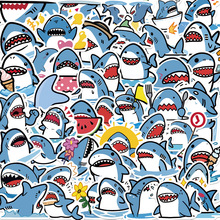 50张卡通小肥鲨涂鸦贴纸行李箱滑板车电动车平板防水鲨鱼贴画批发
