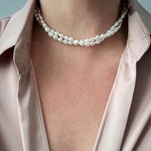 经典优雅大气不规则米珠形淡水珍珠双层锁骨链法式浪漫短款项链