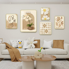 北欧奶油风客厅装饰画简约抽象花卉组合壁画原木风沙发背景墙挂画