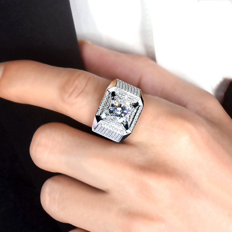土豪霸气豪华镶嵌满钻男戒d色莫桑钻石戒指银镀18k金戒指男神礼物