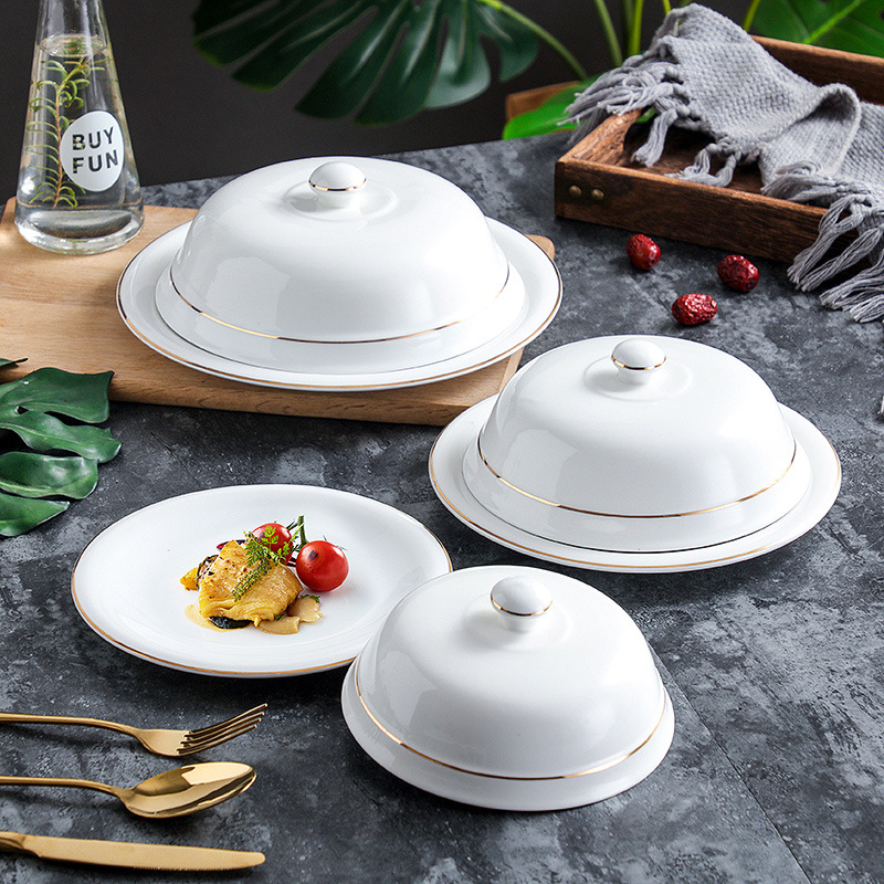 餐厅牛排盘子捞饭盘子大号盘鲍鱼盘海参盘餐盘酒店金边捞饭盘带盖