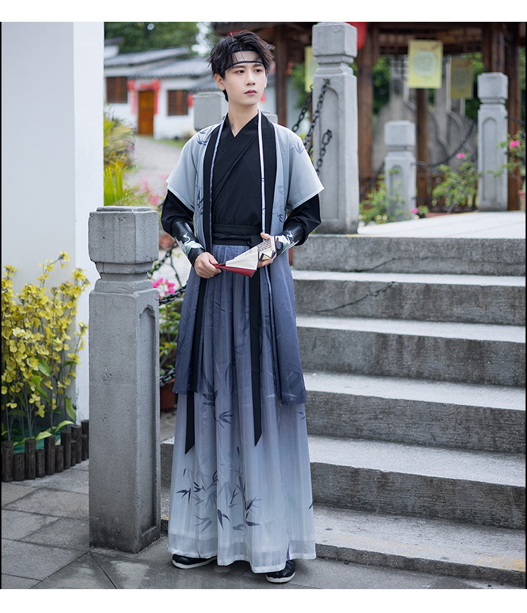 改良汉服男成人古装新款 中国风武侠风情侣学生班服团购书生竹子