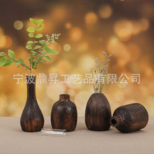 源头厂货烧桐木桌面花瓶台面餐桌插花摆件 简约中式实木花瓶