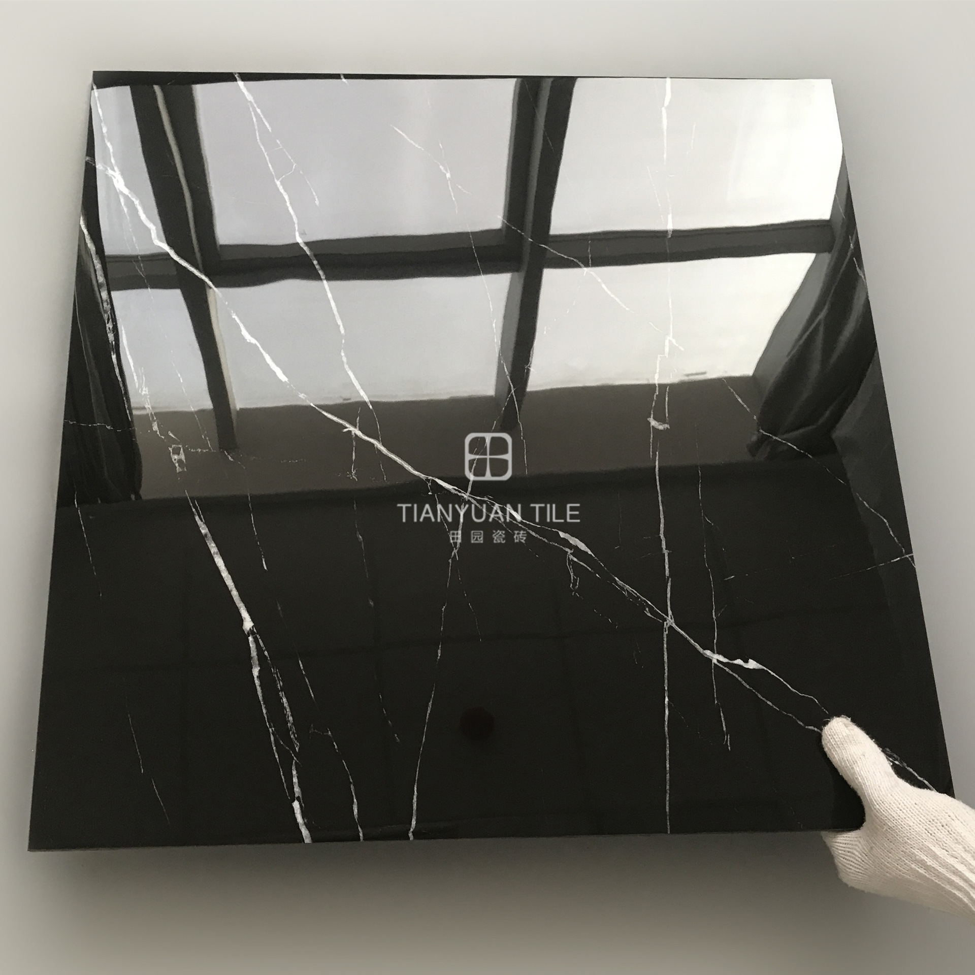 黑色通体大理石瓷砖 黑白根黑金花抛釉瓷砖 过门石地砖600/800-阿里巴