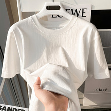 245G重磅白色宽松短袖t恤男夏季圆领纯色打底衫长袖体恤潮