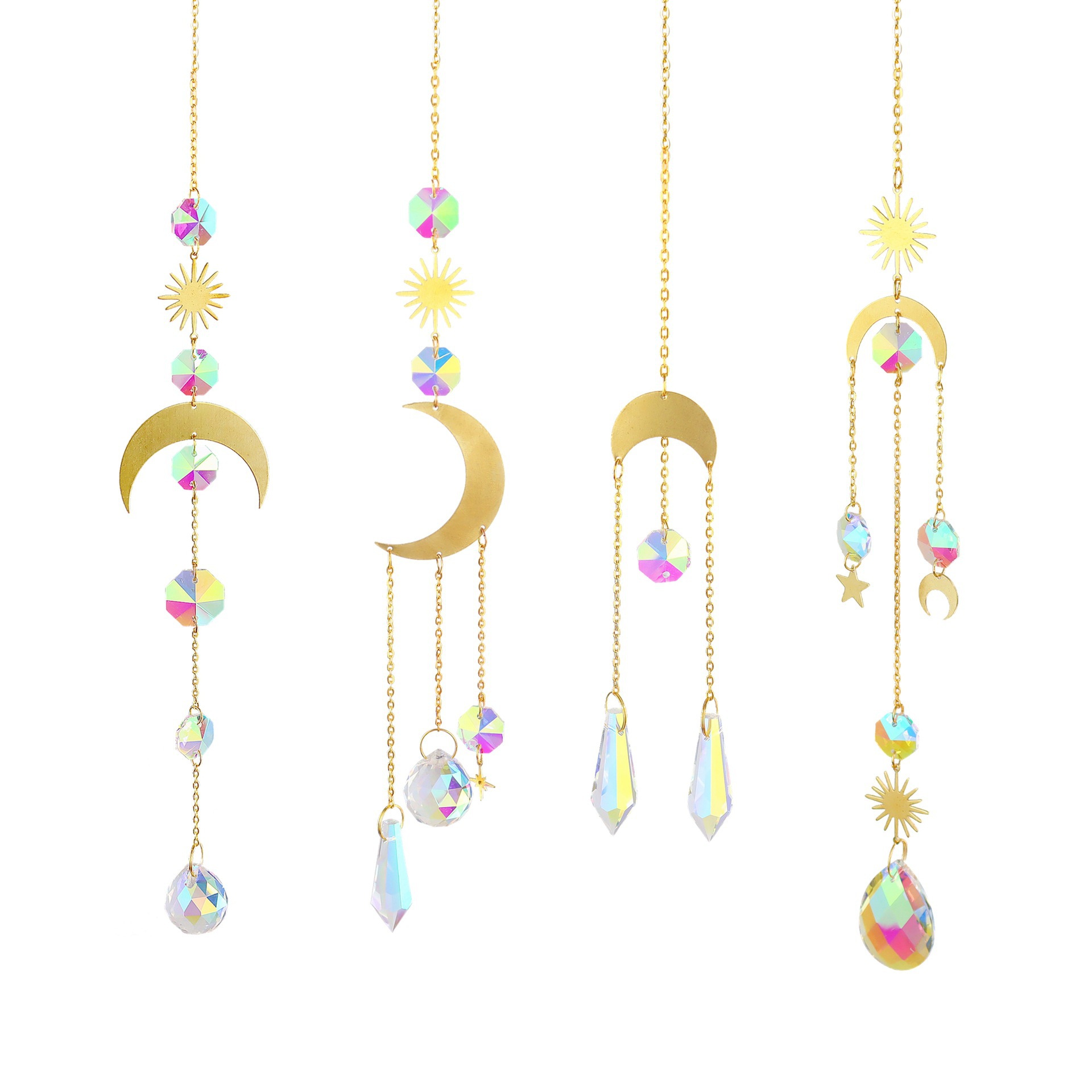 速卖通亚马逊水晶太阳捕手月亮星星风铃挂件窗户花园彩色水晶风铃