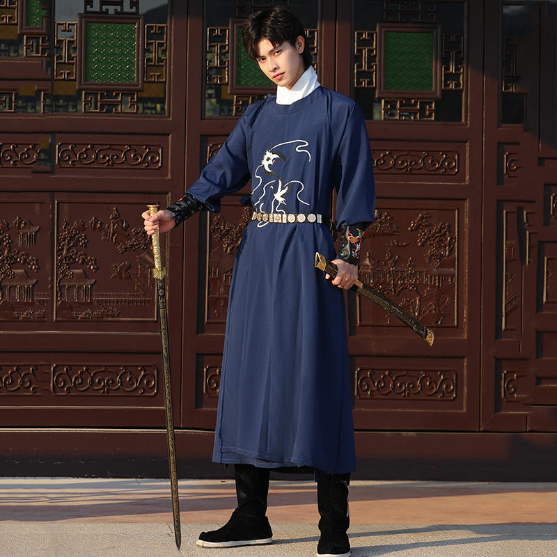 原创汉服男宋制圆领袍刺绣花古风侠客帅气公子中国风舞台表演团服