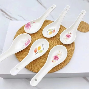 批发汤勺陶瓷平底勺子家用调羹喝汤酒店饭店餐厅骨瓷汤匙创意二针