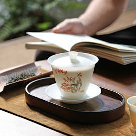 羊脂玉瓷素烧三才盖碗德化高档白瓷功夫茶具泡茶碗敬茶杯盖杯批发