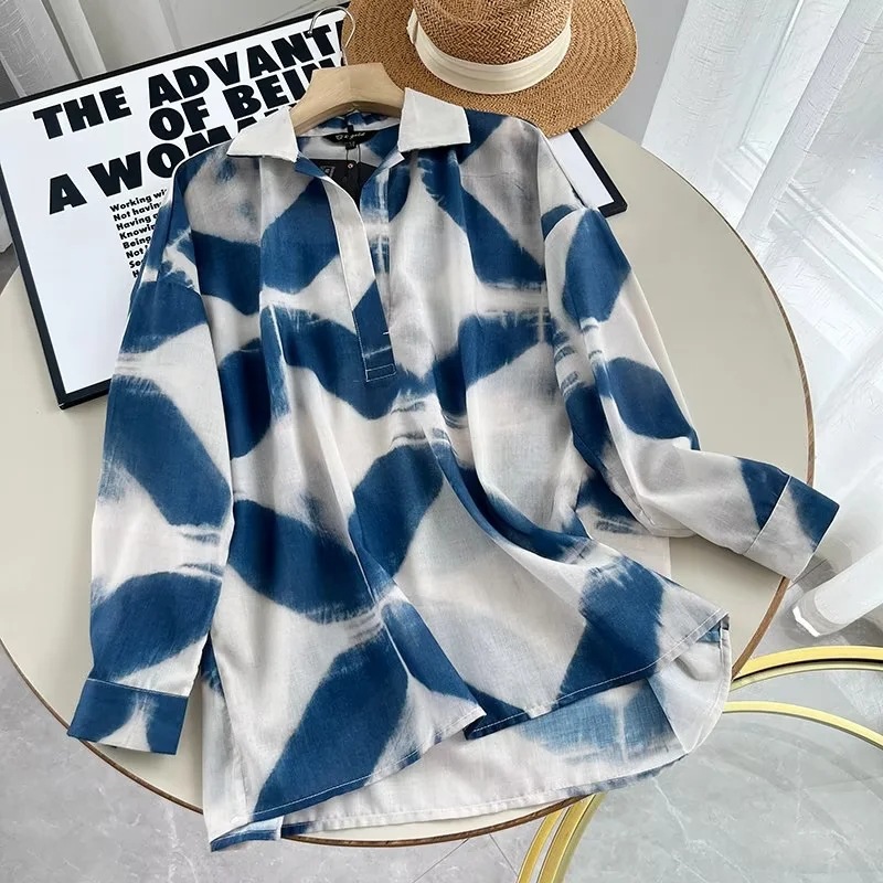 蓝色印花衬衫l910-阿里巴巴