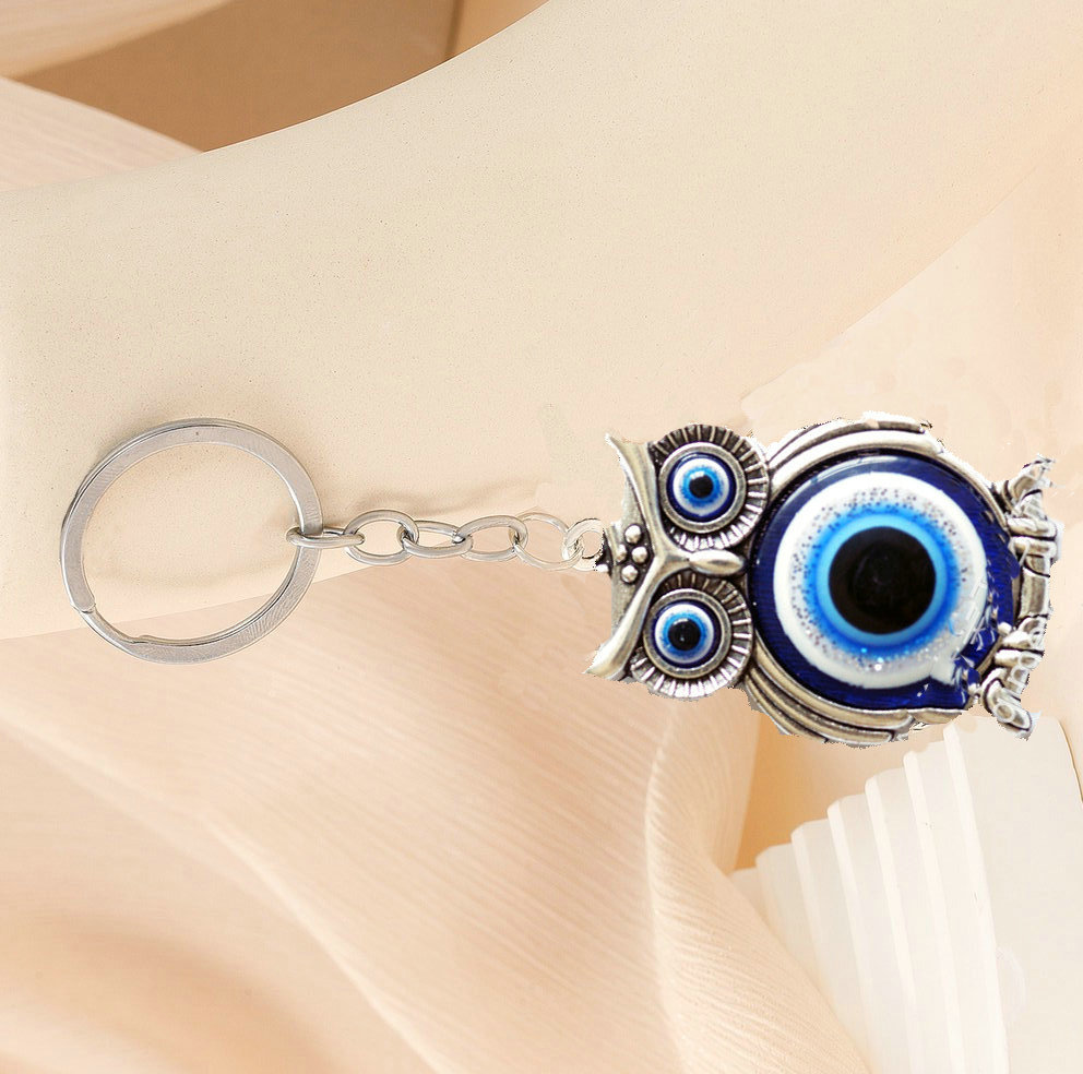 Japanese and Korean Light Luxury Temperament Keychain Evil Eye Blue Eyes Owl Animal Mini Metal Automobile Hanging Ornament