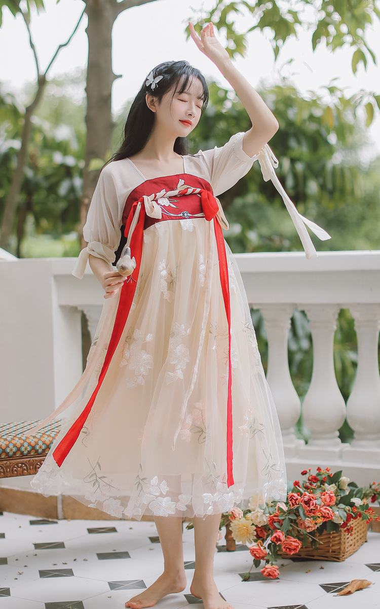 汉服女装现代日常襦裙改良版国风元素连衣裙夏季复古刺绣古风裙子