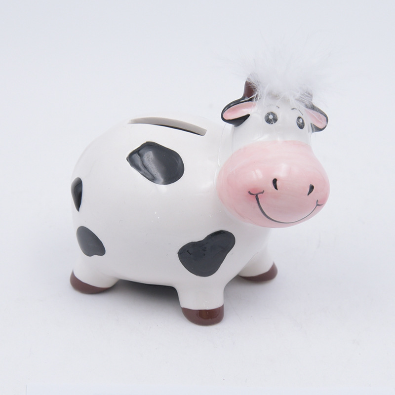 陶瓷奶牛存钱罐 卡通奶牛储蓄罐 彩绘小牛陶瓷零钱罐儿童生日礼物