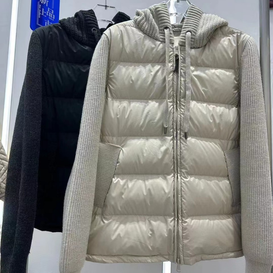 针织拼接假两件鹅绒羽绒服女短款连帽冬季韩版轻薄宽松小个子外套