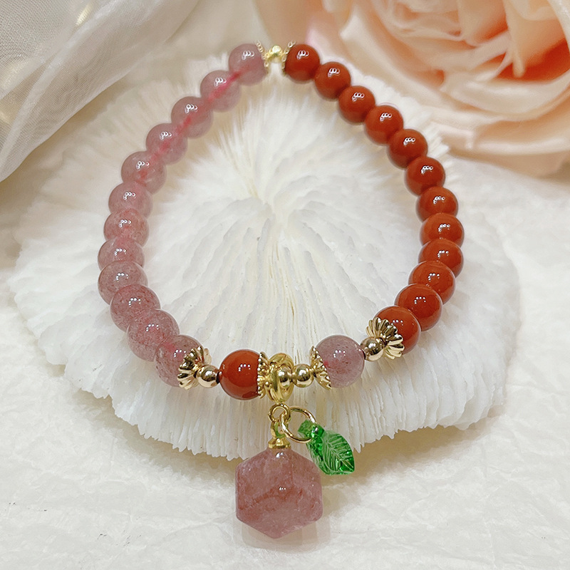 新草莓晶平安扣手串南红玛瑙拼接草莓晶手链转运复古草莓晶手饰爆