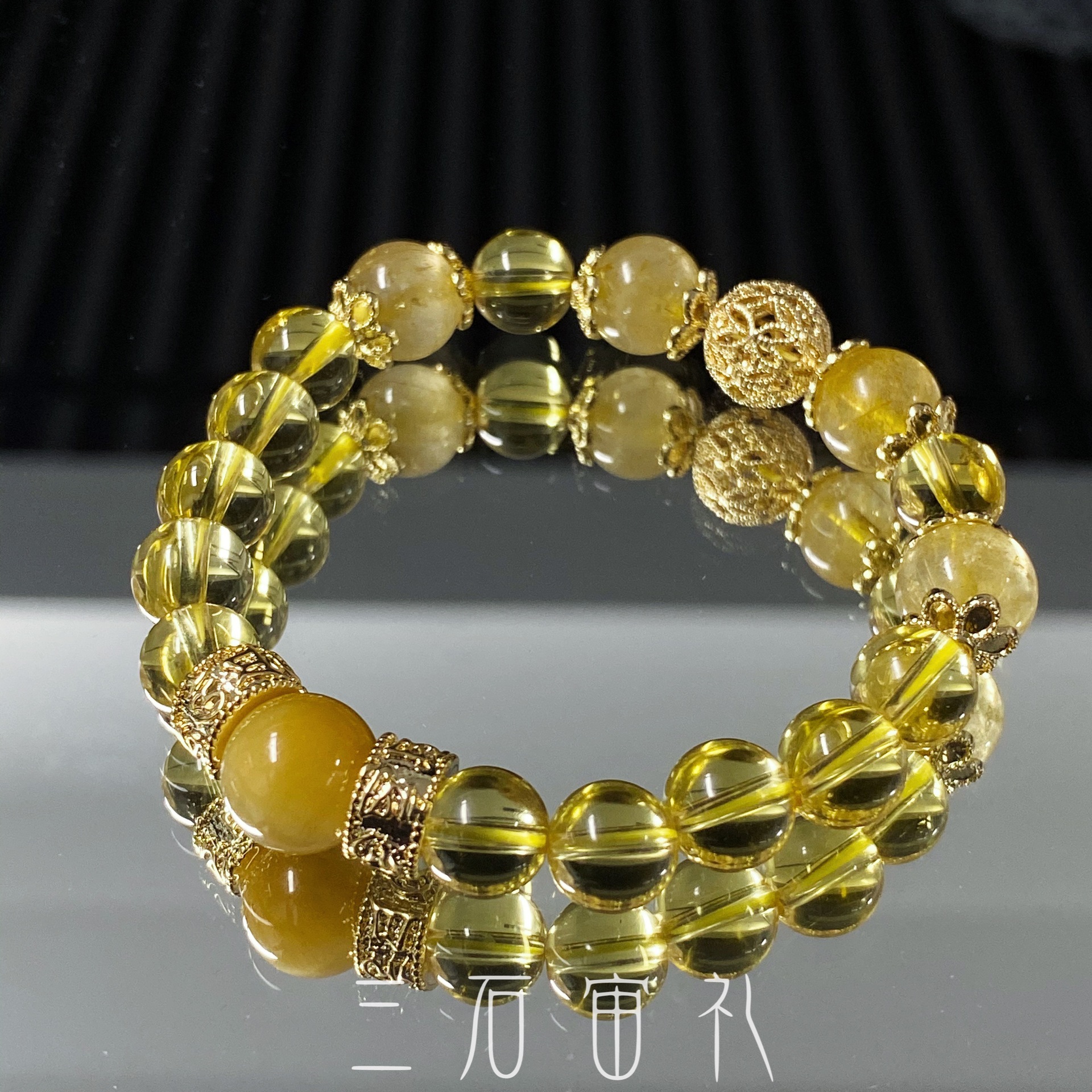 金发晶黄水晶搭配金虎眼石14金小众设计手链手串珠男女通用义乌