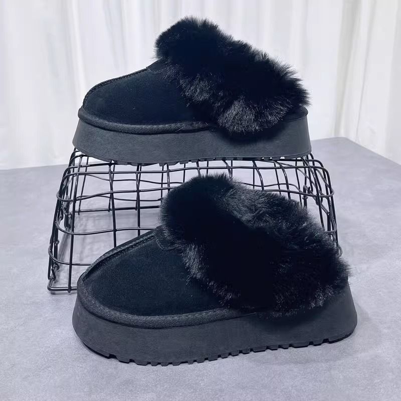 Snow Slippers Furry Thick Bottom Female 2024 Winter New One-Piece Outer Wear Toe Cap Slipper Thickened plus Velvet Snow Boots Cross-Border