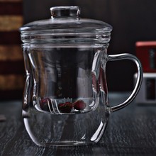 厂家批发玻璃杯 单层带盖玻璃水杯内胆过滤花茶杯 美体三件泡茶杯