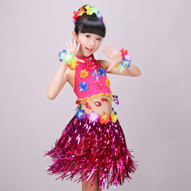 六一儿童表演出服幼儿园舞蹈服女童草裙舞环保舞台走秀亲子装