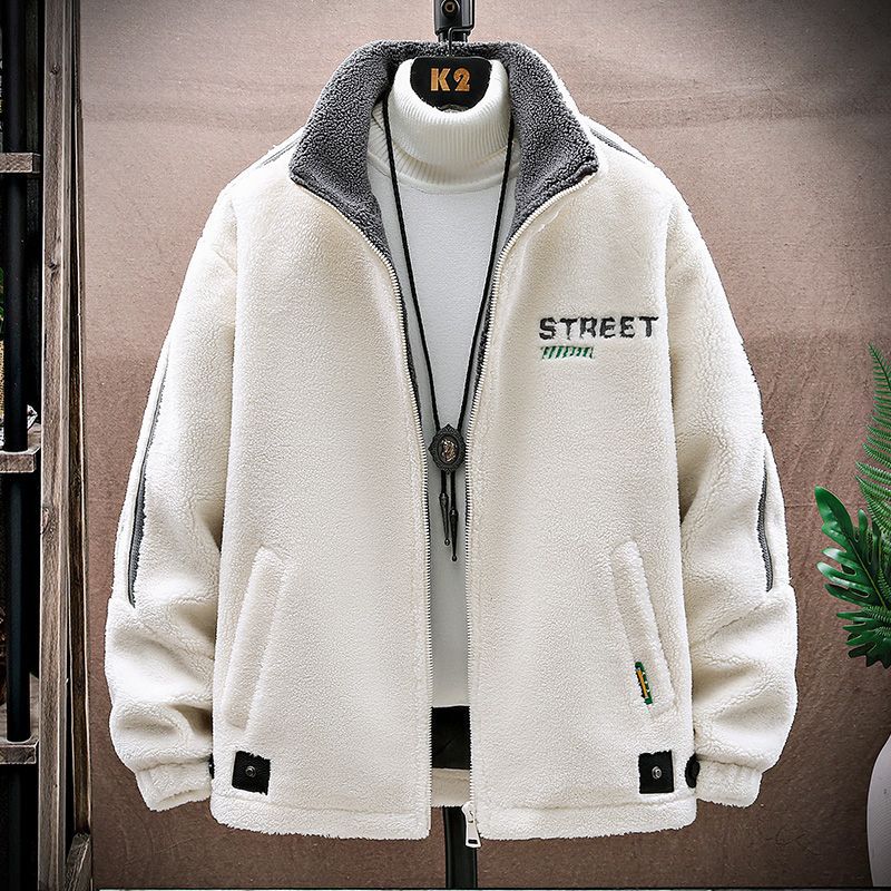 秋冬季新款羊羔绒外套男青少年颗粒绒立领棉服男上衣-阿里巴巴