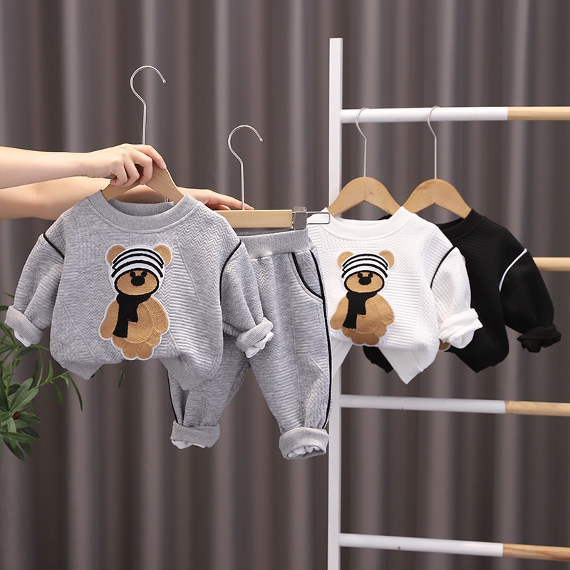 韩版新品儿童秋装休闲套装卡通宝宝圆领小熊运动裤卫衣长袖两件套