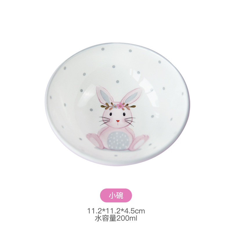 Creative Cute Rabbit Ceramic Plate Rice Bowl and Plates Set Light Luxury Ceramic Relief Tableware Home Breakfast Salad Bowl Butterfly