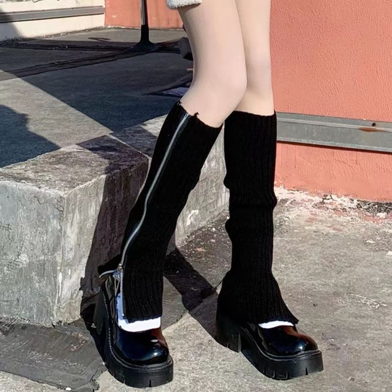 New Wool Foot Sock Y2g Personality Zipper Warm Mid-Calf Length Socks Knit Leg Sleeve Millennium Hot Girl Mid-Calf Length Loose Socks