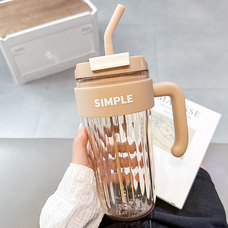 Water Cup Female New 2023 Coffee Cup with Handle Straw Cup Plastic Summer Girl Good-looking Office Cup