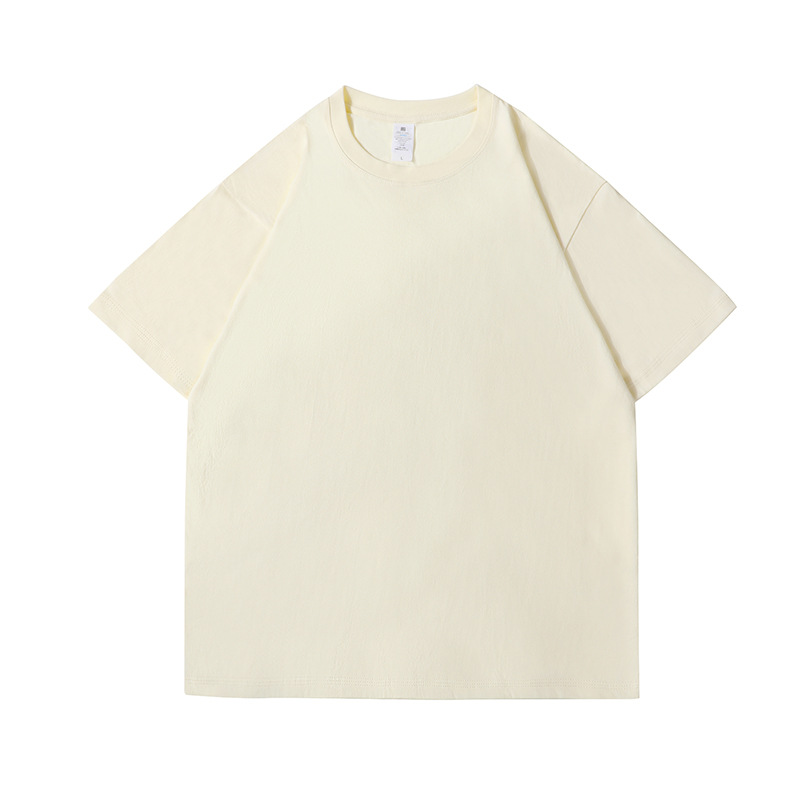 T-shirt Men's and Women's 230G Heavy Cotton Crisp off-Shoulder Printed Logo T-shirt Loose Ins Solid Color Short Sleeve Custom