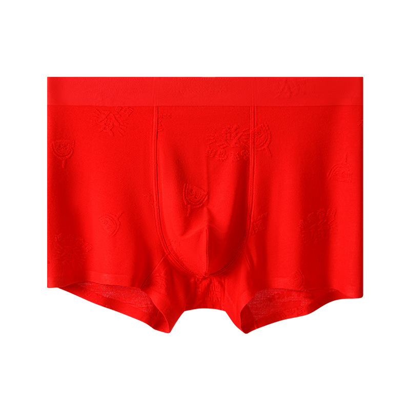 2024 Dragon Year Red Underpants Birth Year Men's Red Boxers Large Size Embroidered Dragon Year Boxers Wholesale 3P