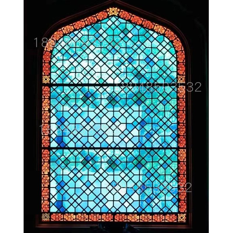 教堂中东彩色玻璃门窗 伊斯兰风格马赛克彩玻门窗 彩色玻璃花窗