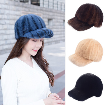 貂毛帽子女秋冬水貂毛皮草貂皮时尚韩版潮貂帽百搭骑士棒球鸭舌帽