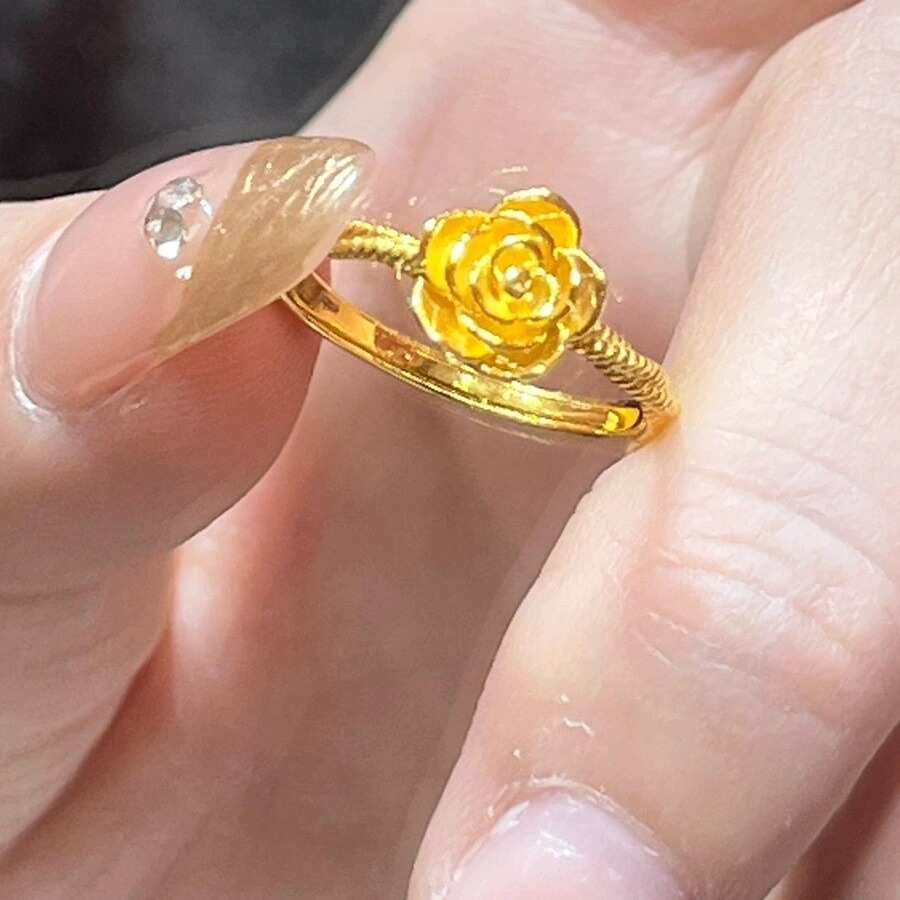 2024新款玫瑰花戒指女款金色创意设计小花朵沙金戒指指环洛卡奇