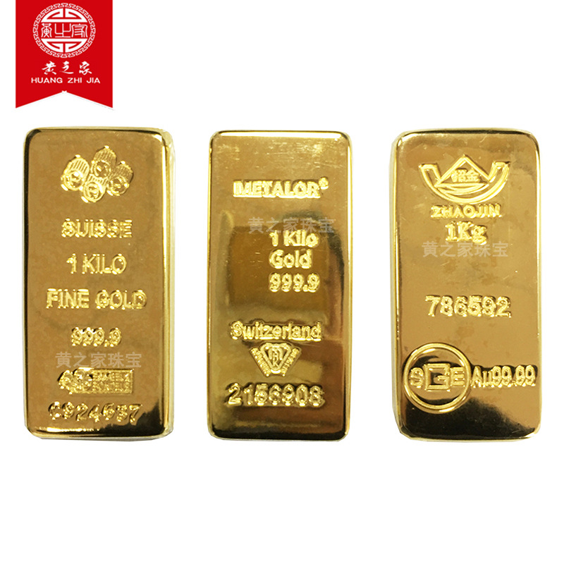 仿真金条1000g样板黄金实心黄铜镀金瑞士银行假金砖模型加印logo