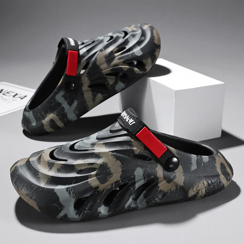 侃爷时尚洞洞鞋跨境大码套脚轻便男士休闲包头拖鞋外穿两用沙滩鞋