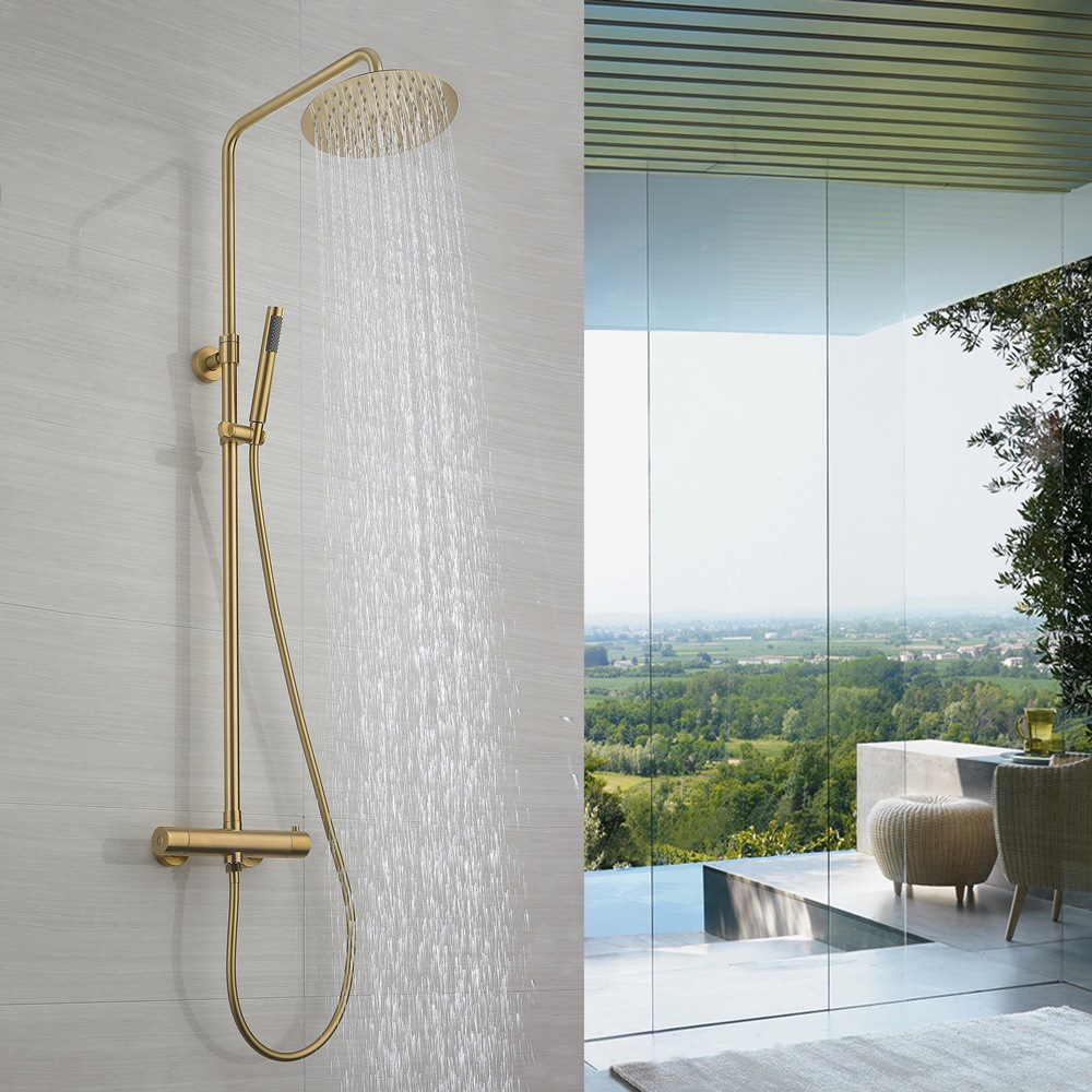 淋浴花洒套装家用欧式淋浴器恒温拉丝金花洒浴室沐浴淋雨喷头