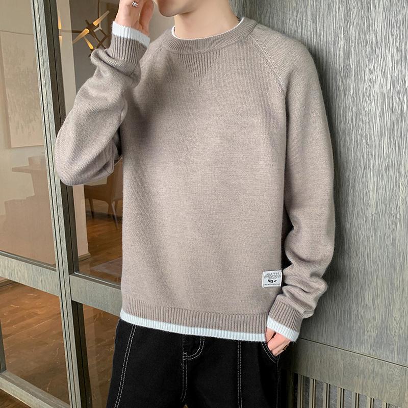 Sweater Men's Trendy Men's round Neck Bottoming Shirt Autumn and Winter Fashion Brand Solid Color Long Sleeve Sweater Casual Inner Sweater