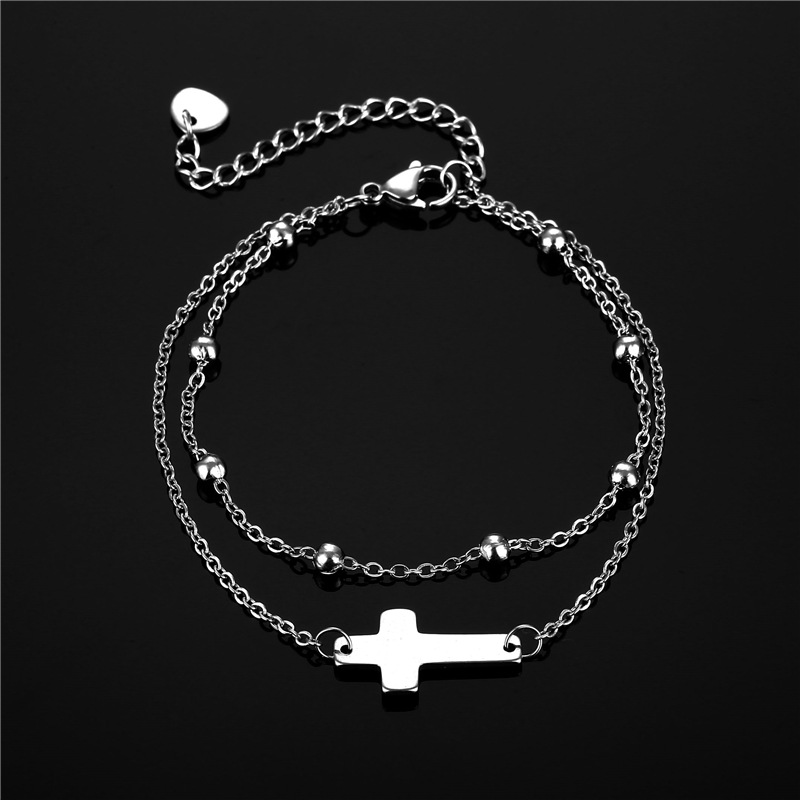 Cross-Border New Women's Cross Bracelet Korean-Style Trendy Double-Layer Cross Bracelet Factory Bracelet Supply Wholesale