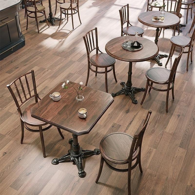 美式复古中古分实木白蜡木桌椅组合咖啡厅奶茶店甜品店西餐厅清吧