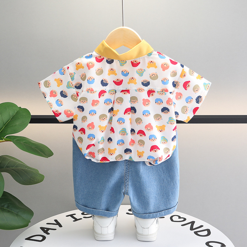 Boy's Shirt Suit Summer New 2 Children Dinosaur Short-Sleeved Shorts 3 Baby Girls Casual Fresh 2-Piece Suit Fashion