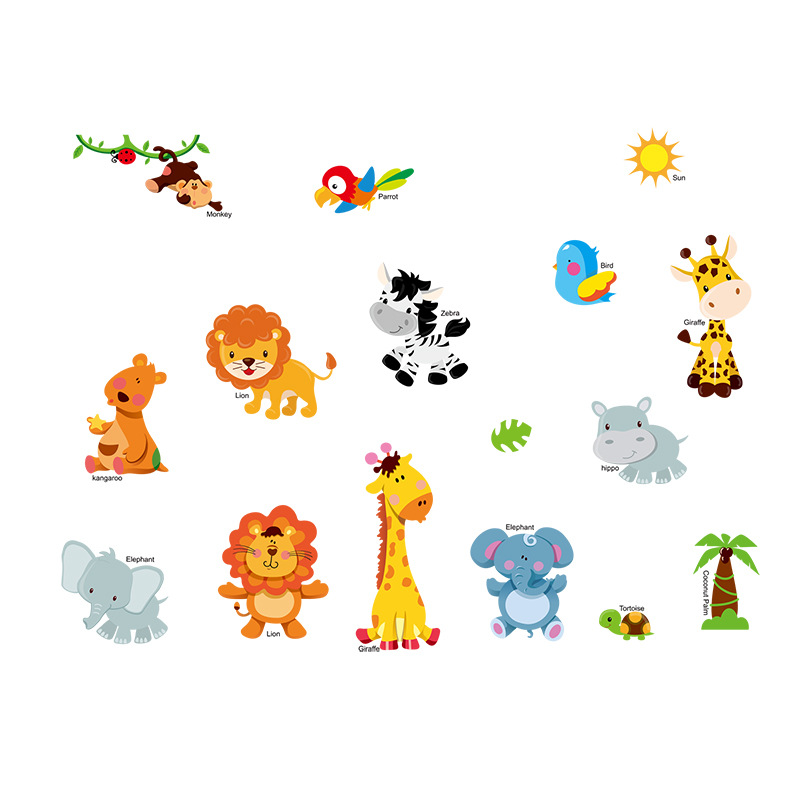 卡通可爱小动物墙贴画儿童房宝宝卧室装饰贴纸橱柜门玻璃贴幼儿园