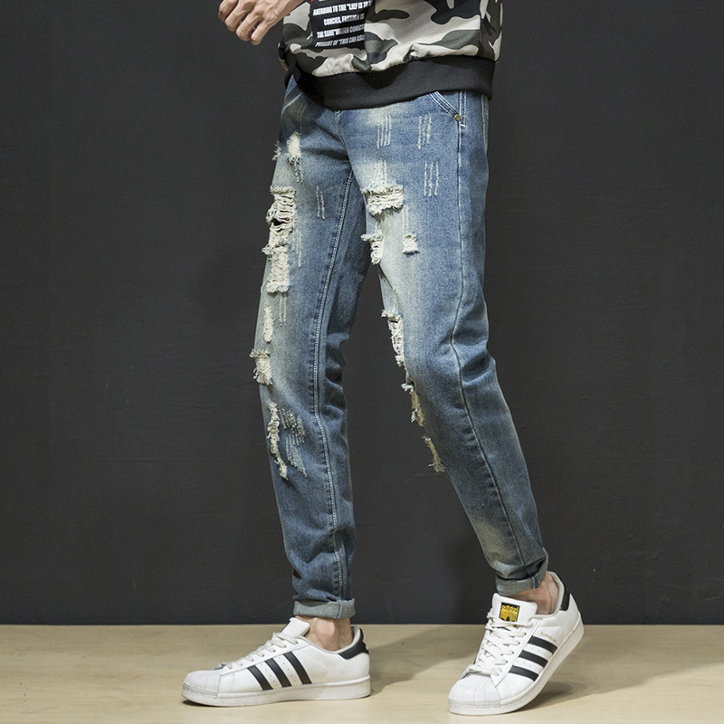  American Retro High Street Washed Worn Jeans Men's Ins Fashion Brand Loose Straight Trousers