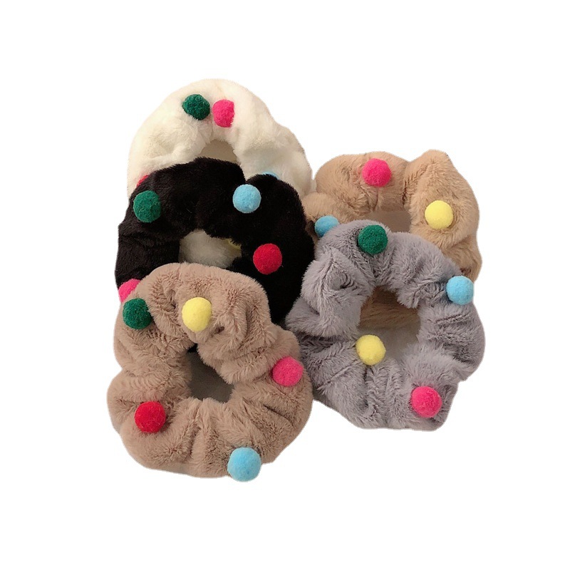 Korean Style Autumn and Winter Plush Headband Colorful Small Hair Ball Large Intestine Hair Ring Sweet All-Matching Cute Bun Girl Headdress