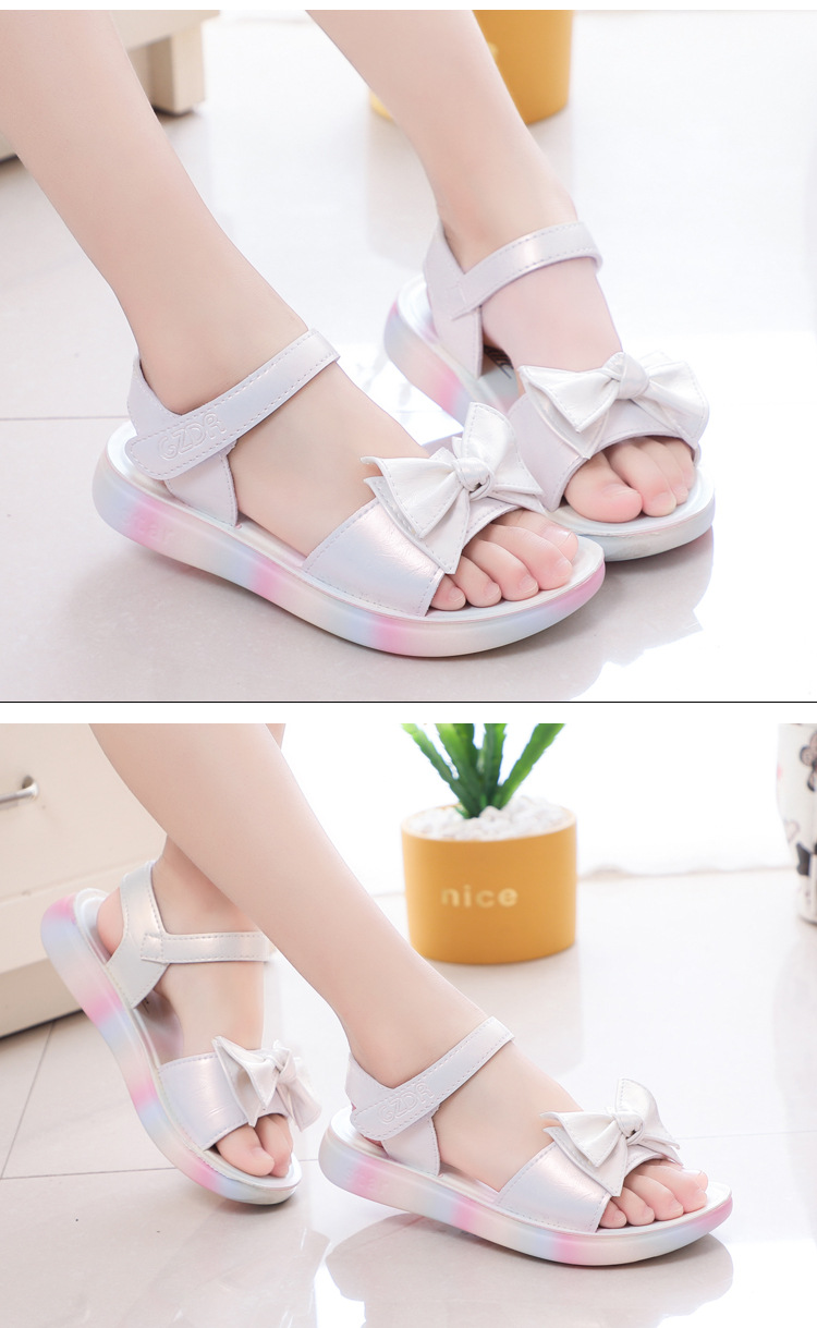 女童凉鞋儿童蝴蝶结时尚女孩子聚氨酯吸膜软底沙滩凉鞋2021夏新款